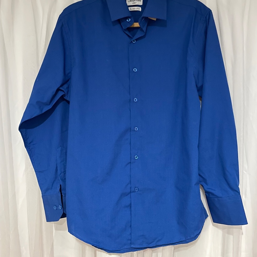 NWOT BERLIONI ITALY royal blue button-down Sz M